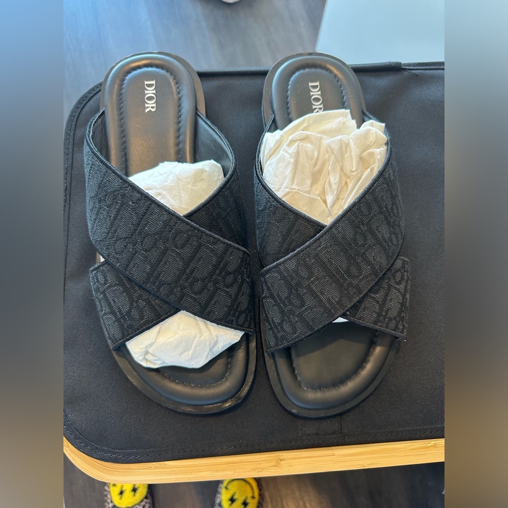 Christian Dior Black Oblique Canvas Printed Alias Slide Sandals Size 45